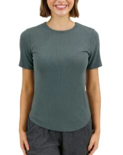 Essential Ribbed Forest Short Sleeve Fitted Tee -Active Aura Shop EssentialRibbedShortSleeveFittedTee Forest 1 df0808f0 3dfb 49f9 8277 8a60b4dc2e23