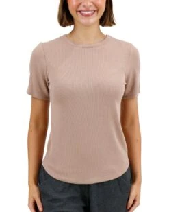 Essential Ribbed Nude Short Sleeve Fitted Tee -Active Aura Shop EssentialRibbedShortSleeveFittedTee Nude 1 1ef44d9c 8816 4936 9d0e 1f71a5249338