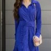 Eve Belted Royal Plisse Dress 2 Eve Belted Royal Plisse Dress -Active Aura Shop EvePlisseBeltedButtonDownDress Royal 9