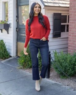 Everyday Autumn Red Mock Neck Sweater -Active Aura Shop EverydayCrewneckSweater Ember 10