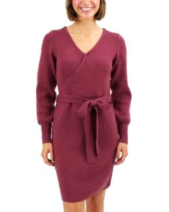 Faux Wrap Cabernet Sweater Dress - FINAL SALE 18 Faux Wrap Cabernet Sweater Dress - FINAL SALE -Active Aura Shop FauxWrapSweaterDress Cabernet 1