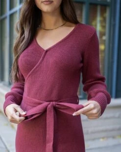 Faux Wrap Cabernet Sweater Dress - FINAL SALE 16 Faux Wrap Cabernet Sweater Dress - FINAL SALE -Active Aura Shop FauxWrapSweaterDress Cabernet 11