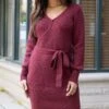 Faux Wrap Cabernet Sweater Dress - FINAL SALE 1 Faux Wrap Cabernet Sweater Dress - FINAL SALE -Active Aura Shop FauxWrapSweaterDress Cabernet 13