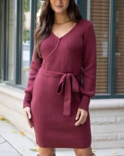Faux Wrap Cabernet Sweater Dress - FINAL SALE