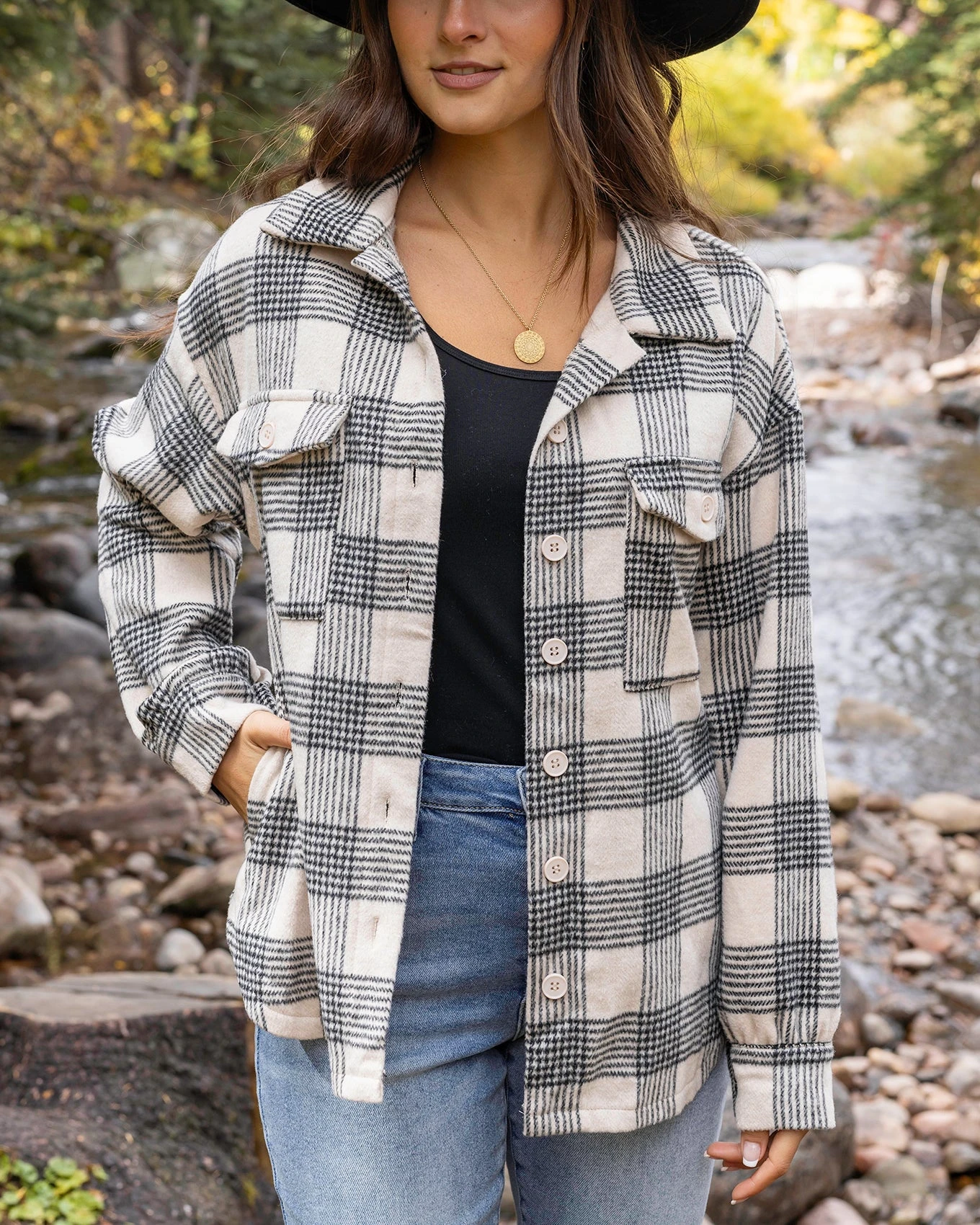 Flannel Ivory/Black Plaid Shacket - FINAL SALE 3 Flannel Ivory/Black Plaid Shacket - FINAL SALE