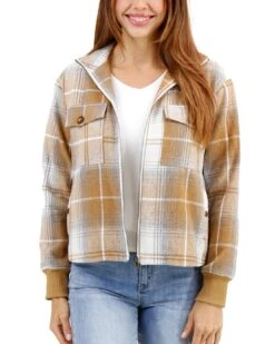 Flannel Camel/Ivory Plaid Jacket 17 Flannel Camel/Ivory Plaid Jacket -Active Aura Shop FlannelPlaidJacket CamelIvory 1