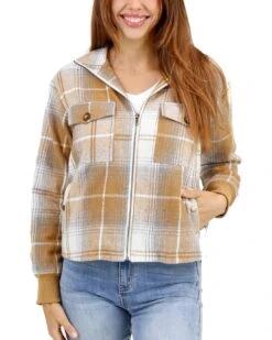 Flannel Camel/Ivory Plaid Jacket 16 Flannel Camel/Ivory Plaid Jacket -Active Aura Shop FlannelPlaidJacket CamelIvory 2