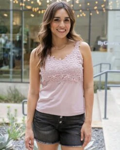 Dusty Pink Floral Lace Tank Top 14 Dusty Pink Floral Lace Tank Top -Active Aura Shop FloralLaceTankTop DustyPink 13