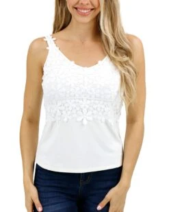 Snow White Floral Lace Tank Top - FINAL SALE -Active Aura Shop FloralLaceTankTop SnowWhite 1