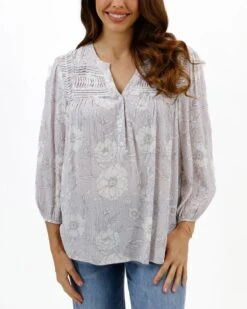 Floral Pintuck Top In Sketched Floral -Active Aura Shop FloralPintuckTop 1