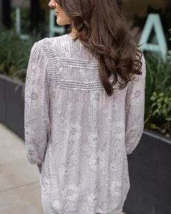 Floral Pintuck Top In Sketched Floral -Active Aura Shop FloralPintuckTop 10