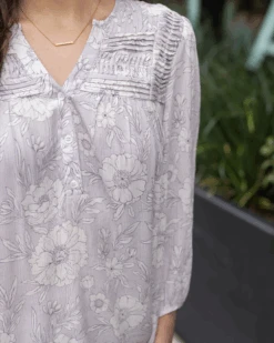Floral Pintuck Top In Sketched Floral -Active Aura Shop FloralPintuckTop 9