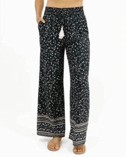 Floral Print Black Wide Leg Pants -Active Aura Shop FloralPrintWideLegPants Black 1