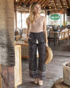 Floral Print Black Wide Leg Pants -Active Aura Shop FloralPrintWideLegPants Black 6