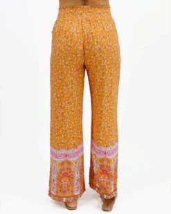 Floral Print Mustard Wide Leg Pants -Active Aura Shop FloralPrintWideLegPants Mustard 2