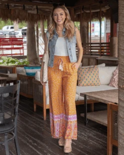 Floral Print Mustard Wide Leg Pants -Active Aura Shop FloralPrintWideLegPants Mustard 4