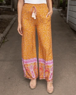 Floral Print Mustard Wide Leg Pants