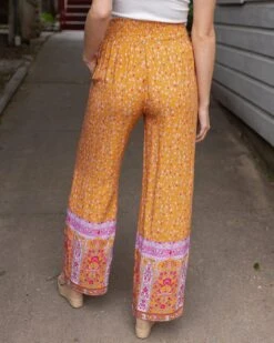 Floral Print Mustard Wide Leg Pants -Active Aura Shop FloralPrintWideLegPants Mustard 7