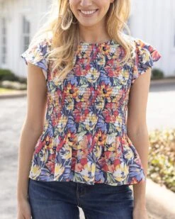 Floral Smocked Top In Floral Multi