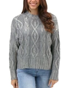 Foiled Cable Knit Champagne Shimmer Sweater -Active Aura Shop FoiledCableKnitSweater ChampagneShimmer 4