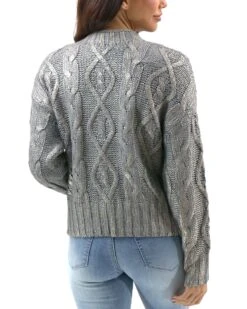 Foiled Cable Knit Champagne Shimmer Sweater -Active Aura Shop FoiledCableKnitSweater ChampagneShimmer 9