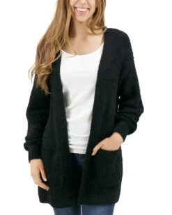 Black Knit Fuzzy Cardigan -Active Aura Shop FuzzyKnittedCardigan Black 1
