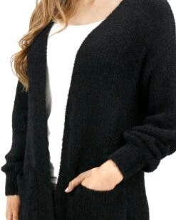 Black Knit Fuzzy Cardigan -Active Aura Shop FuzzyKnittedCardigan Black 2