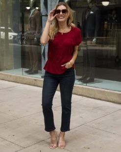 Shirred Smocked Perfect Red Top -Active Aura Shop G L Spring2025 1293copy