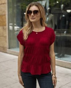 Shirred Smocked Perfect Red Top -Active Aura Shop G L Spring2025 1298copy2