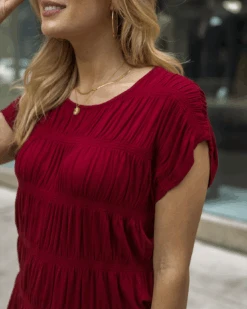 Shirred Smocked Perfect Red Top -Active Aura Shop G L Spring2025 1302copy