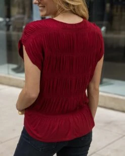 Shirred Smocked Perfect Red Top -Active Aura Shop G L Spring2025 1308copy