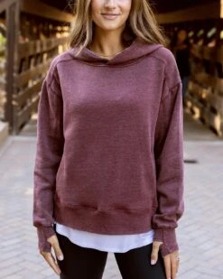 Vintage Washed Wine Fleece Hoodie