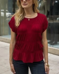 Shirred Smocked Perfect Red Top