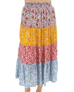 Go-To Tiered Floral Patchwork Skirt -Active Aura Shop GoToTieredSkirt FloralPatchwork 1
