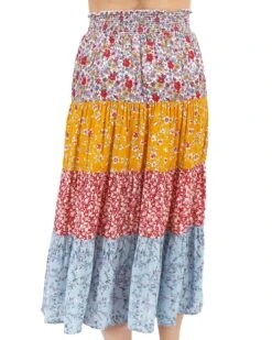 Go-To Tiered Floral Patchwork Skirt -Active Aura Shop GoToTieredSkirt FloralPatchwork 2