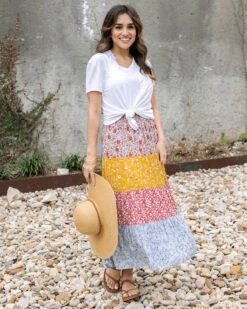 Go-To Tiered Floral Patchwork Skirt -Active Aura Shop GoToTieredSkirt FloralPatchwork 4