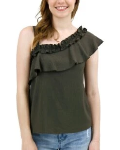 Havana One Shoulder Ruffle Top In Deep Green -Active Aura Shop HavanaOneShoulderRuffleTop 1