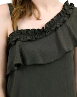 Havana One Shoulder Ruffle Top In Deep Green -Active Aura Shop HavanaOneShoulderRuffleTop 2