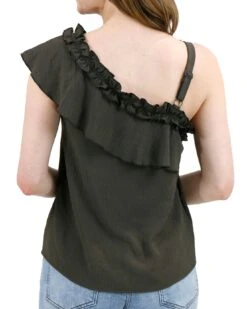 Havana One Shoulder Ruffle Top In Deep Green -Active Aura Shop HavanaOneShoulderRuffleTop 3