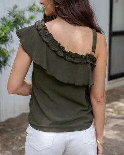 Havana One Shoulder Ruffle Top In Deep Green -Active Aura Shop HavanaOneShoulderRuffleTop DeepGreen 9