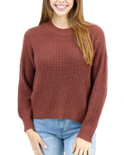 Heathered Adobe Waffle Knit Sweater -Active Aura Shop HeatheredWaffleKnitSweater Adobe 1 1