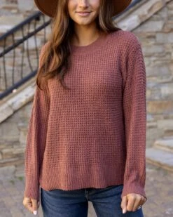 Heathered Adobe Waffle Knit Sweater