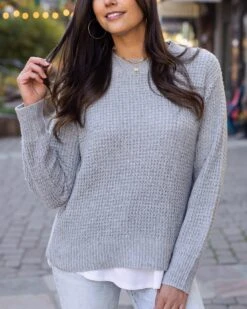 Heathered Grey Waffle Knit Sweater