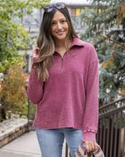 Hideaway Washed Berry Thermal Pullover -Active Aura Shop HideawayThermalPullover WashedBerry 10