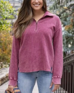 Hideaway Washed Berry Thermal Pullover