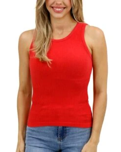 High Neck Cardinal Red Brami Tank -Active Aura Shop HighNeckBramiTank CardinalRed 1