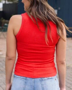 High Neck Cardinal Red Brami Tank -Active Aura Shop HighNeckBramiTank CardinalRed 10