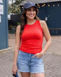 High Neck Cardinal Red Brami Tank -Active Aura Shop HighNeckBramiTank CardinalRed 9