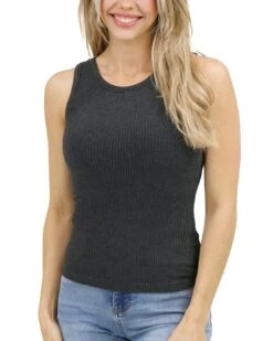 High Neck Heathered Charcoal Brami Tank -Active Aura Shop HighNeckBramiTank HeatheredCharcoal 1
