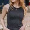 High Neck Heathered Charcoal Brami Tank -Active Aura Shop HighNeckBramiTank HeatheredCharcoal 5